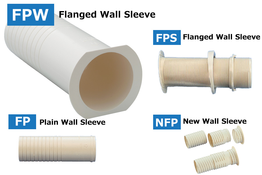 Wall sleeve, FP, FPW, FPS, NFP, NFP-S, flanged wall sleeve, plain wall sleeve, inaba denko