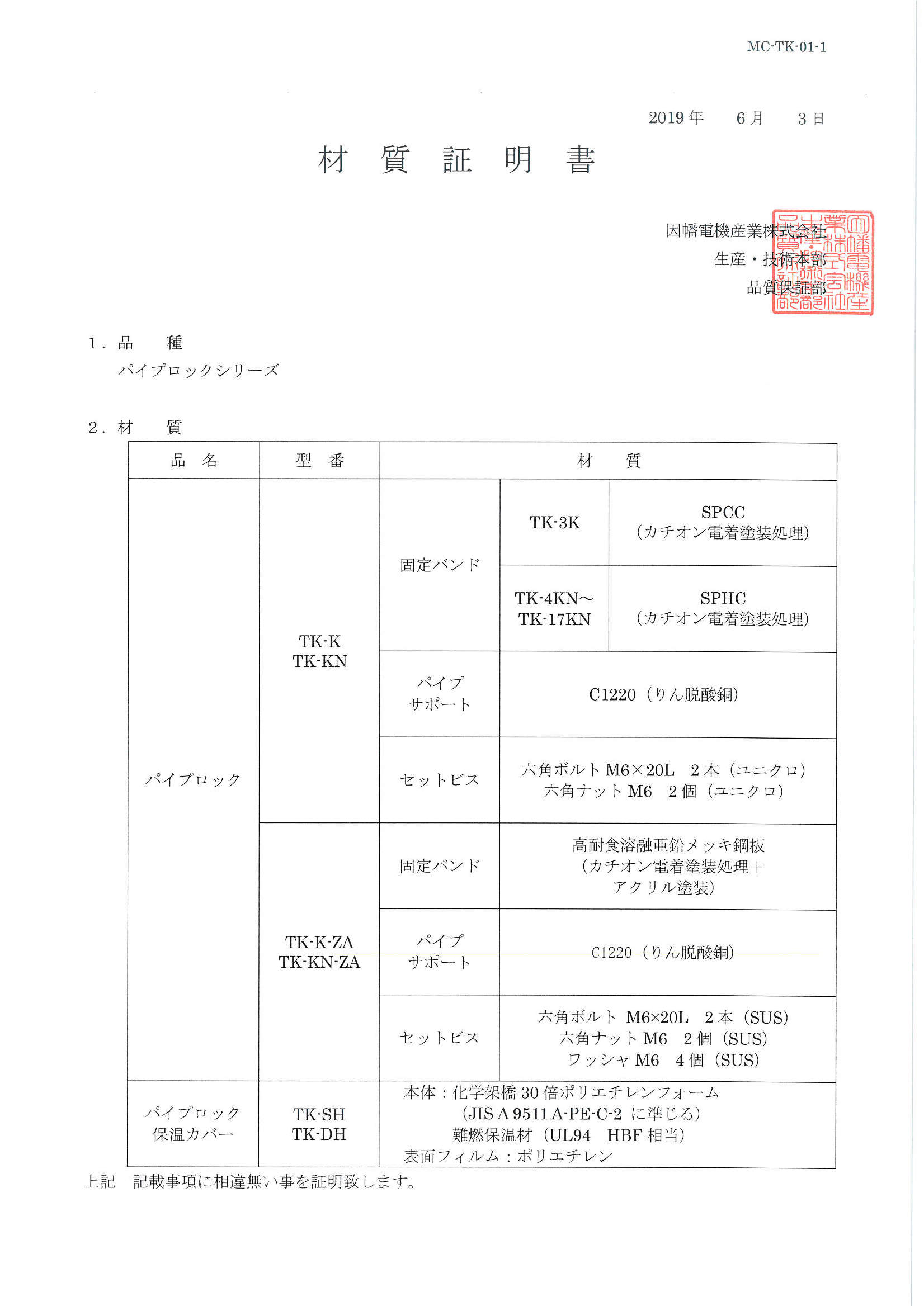 TK-H】保温カバー | 製品情報 | 因幡電工 INABA DENKO（因幡電機産業）